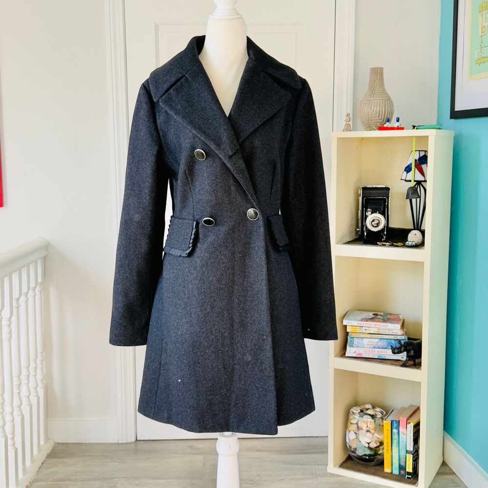 Vintage Betsey Johnson Charcoal Black Wool Blend Double Breasted Coat (size 4)